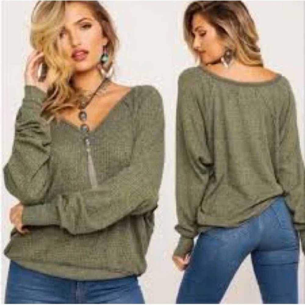 Free People Santa Clara Thermal Ferngully Sz XS Oversized NWT